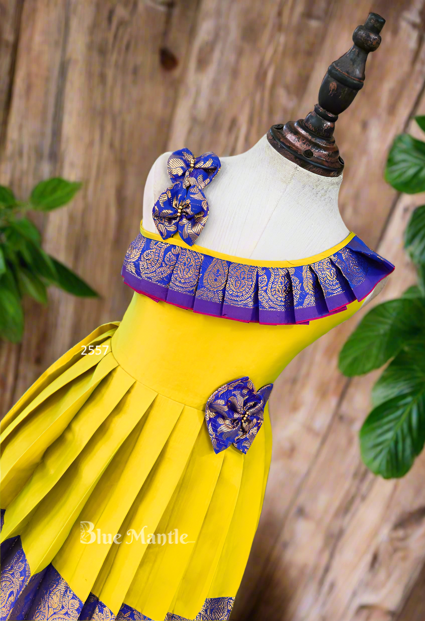 2557 Ready to Dispatch: Greenish Yellow and Blue Frock