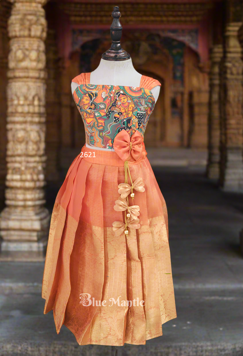 2621 Ready to Dispatch: Mural and Orange full skirt & crop top