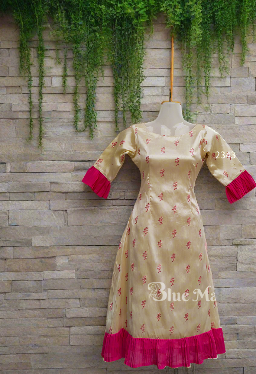 2343 Ready to Dispatch: Ivory peach Aline Frock