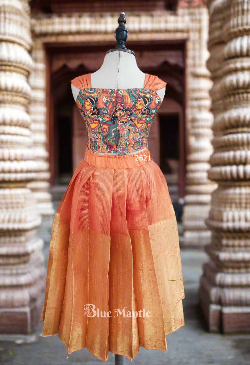 2621 Ready to Dispatch: Mural and Orange full skirt & crop top