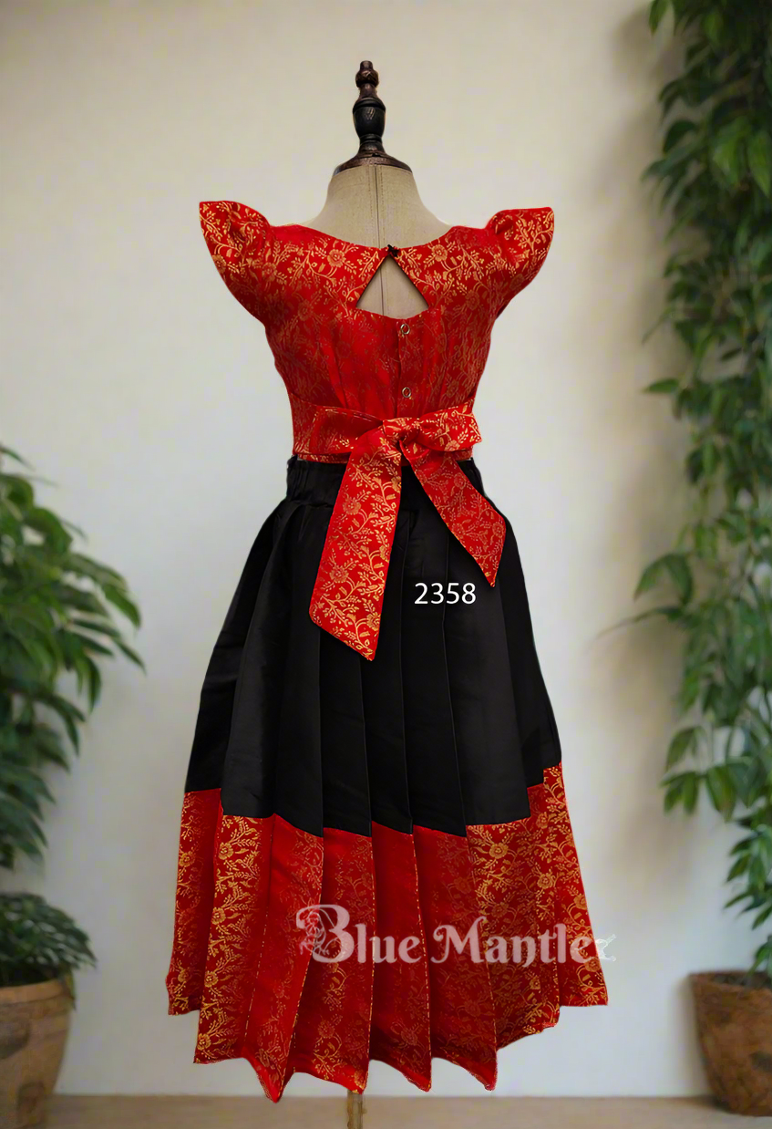 2358 Ready to Dispatch: Red& Black full skirt blouse