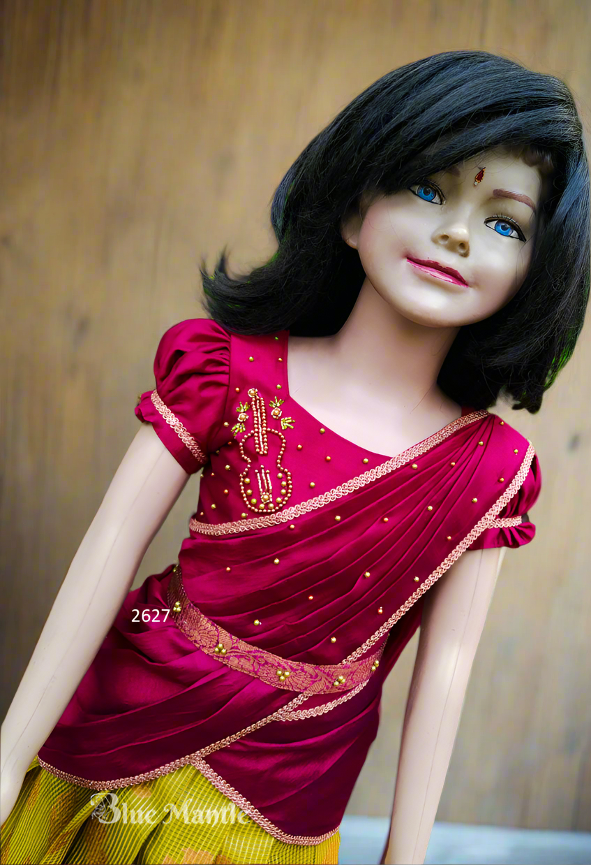 2627 Ready to Dispatch: "Sarangi" Pinkish Grape & Olive Green Dhavani