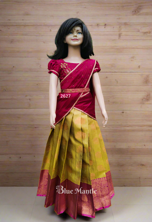 2627 Ready to Dispatch: "Sarangi" Pinkish  Grape & Olive Green Dhavani
