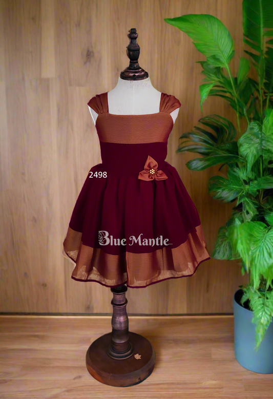 2498 Ready To Dispatch: "Coffee Brown" Blooming Baby Frock