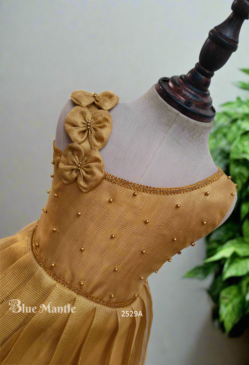 2529A Ready to Dispatch: Gold Baby Frock