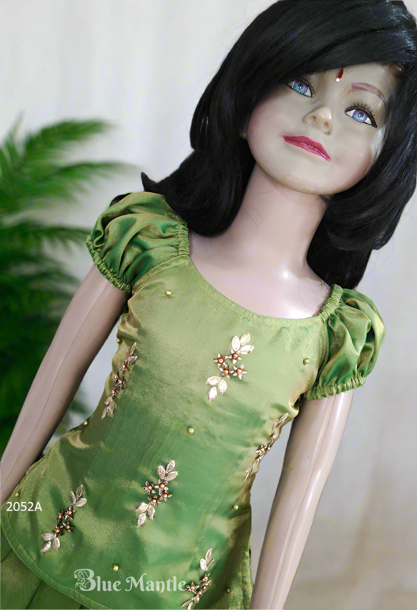 2052A Ready to Dispatch : "THARA" Golden green Skirt and Blouse