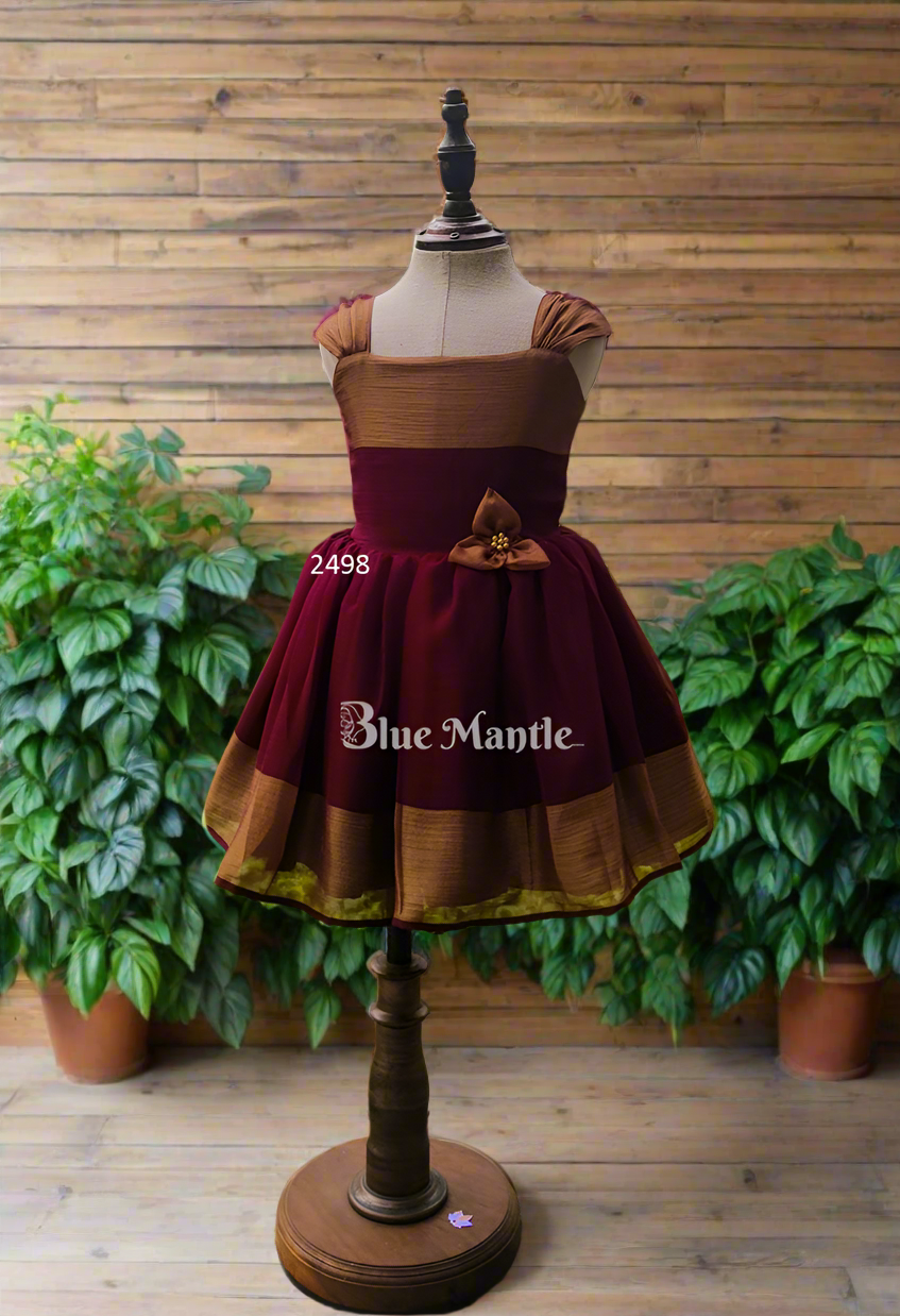 2498 Ready To Dispatch: "Coffee Brown" Blooming Baby Frock