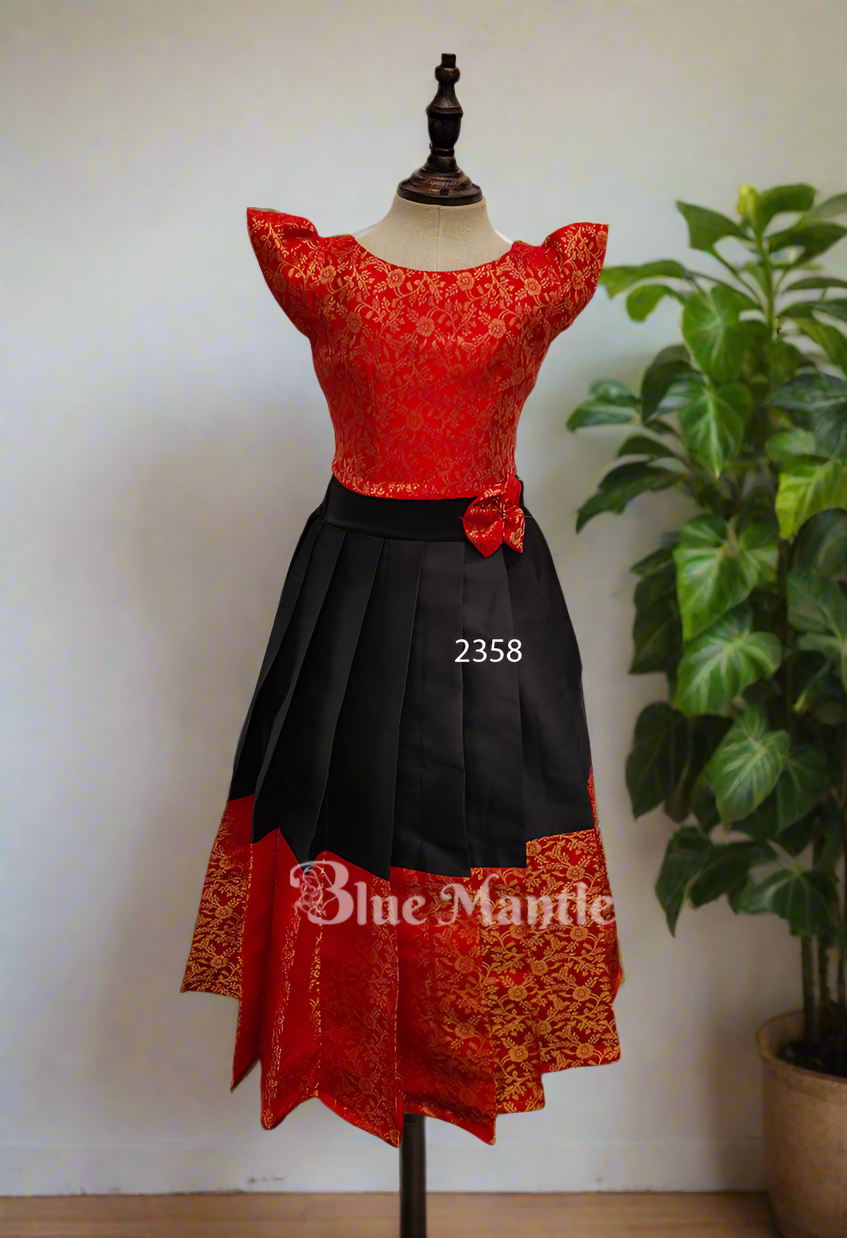 2358 Ready to Dispatch: Red& Black full skirt blouse