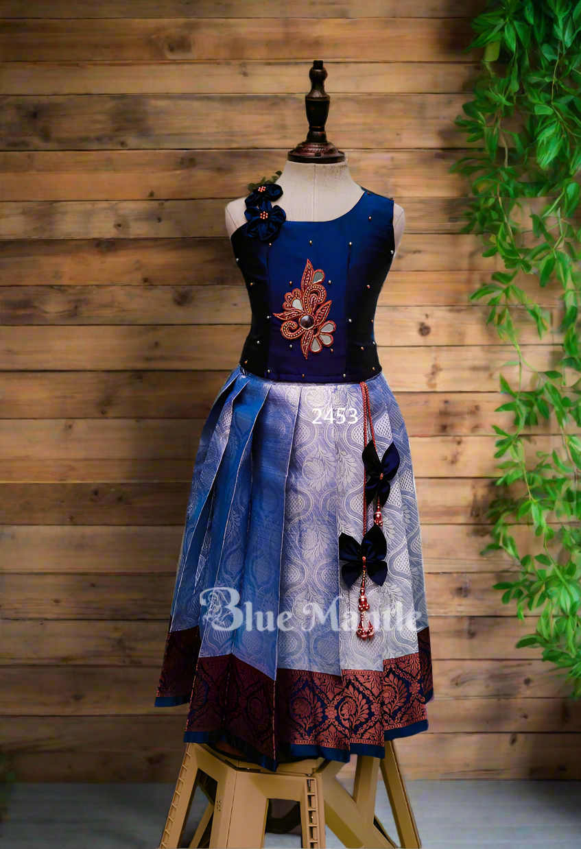 2144A"VAISHALI" Ready to Dispatch: Ashblue with navy blue Skirt & Blouse