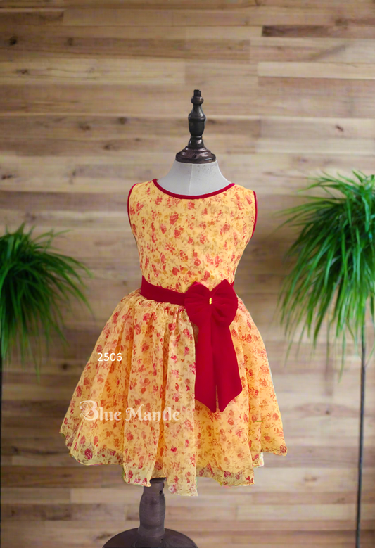 2506 Ready to Dispatch: Yellow & Red  Frock