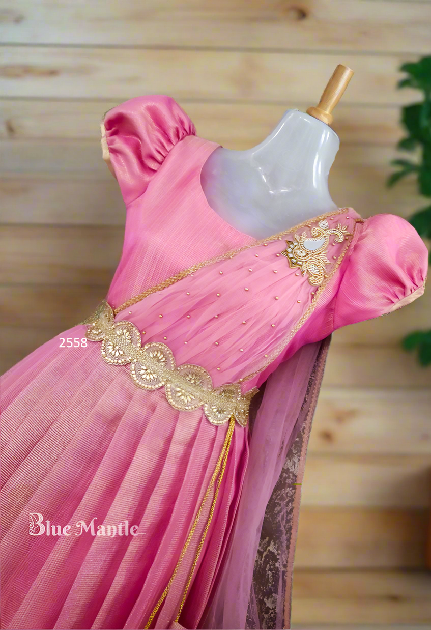 2558 Pre Order: 1763 Rose gold & Net Gown.