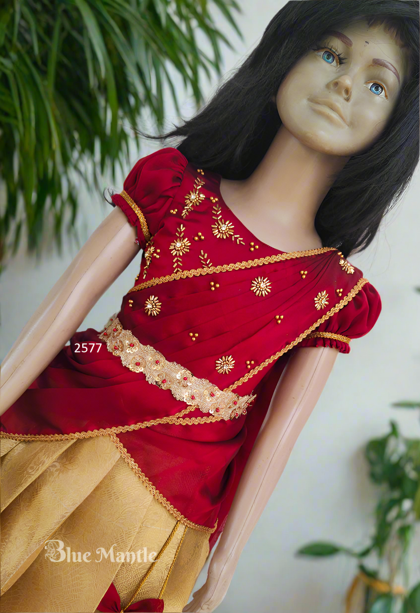 2577 Ready to Dispatch: "Urvashi" Redish Maroon & gold Dhavani