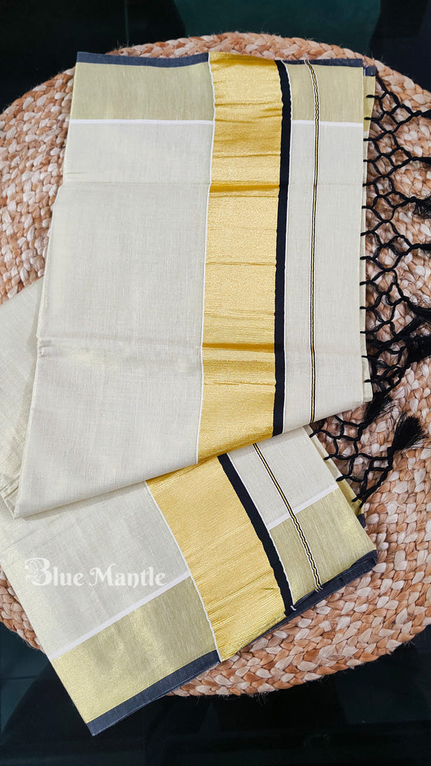 Set Saree Golden tissue with Black Border.*