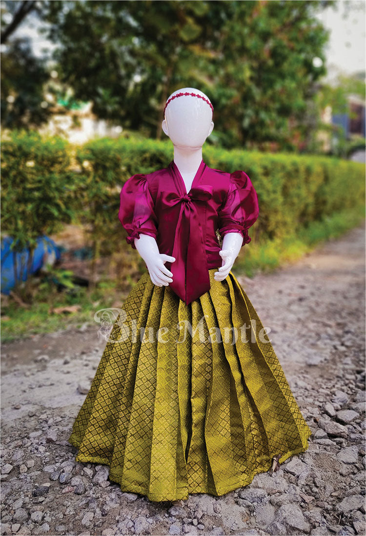 SDBM1064 Ready to Dispatch: Magenta and Olive Green Full skirt and Blouse
