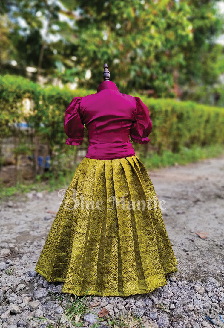 SDBM1064 Ready to Dispatch: Magenta and Olive Green Full skirt and Blouse