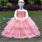 SDBM1011 Ready to Dispatch: Peach 4 Layer Birthday Gown embellished with Flower work and Beads