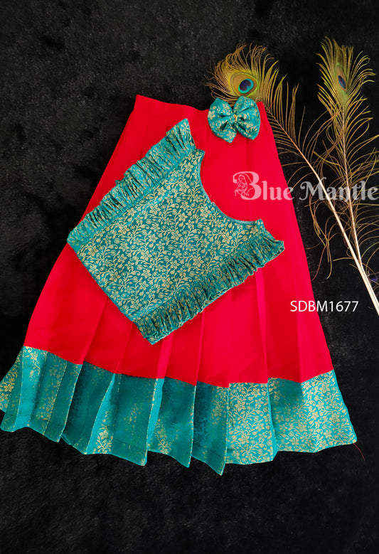 SDBM1677Ready to dispatch: Rama Green & Red skirt & Top