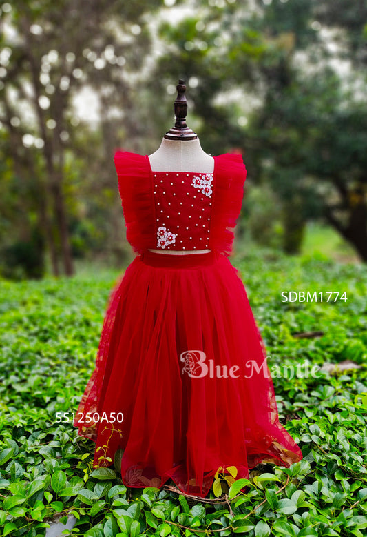 1774 Pre order: Red Crop Blouse and Red Full Skirt-May24