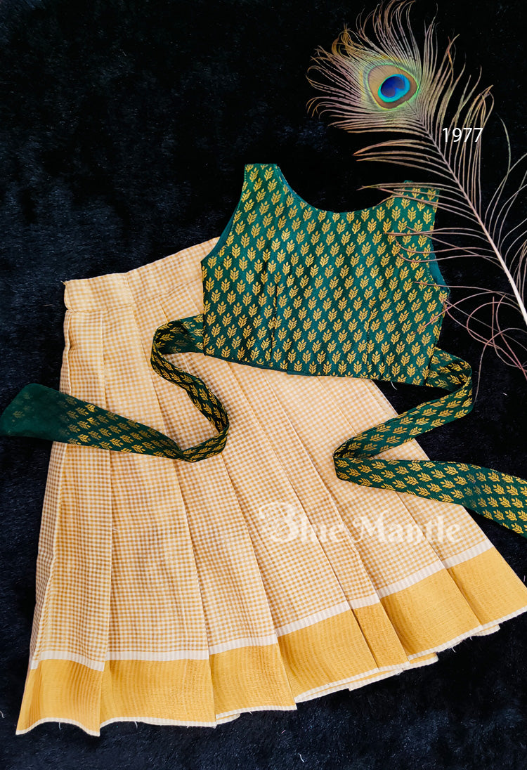 1977 Ready to Dispatch: Bottle Green Blouse & Golden Checked Skirt