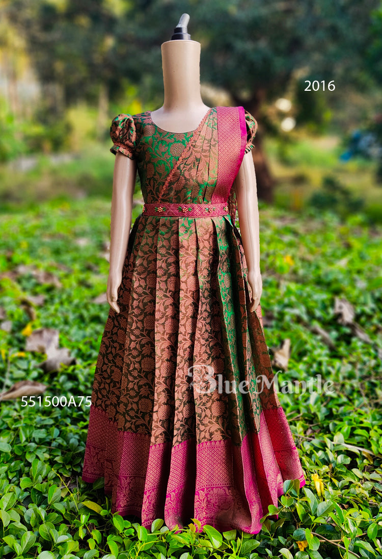 2016 Ready to Dispatch: Green Pink Gown with Dupatta