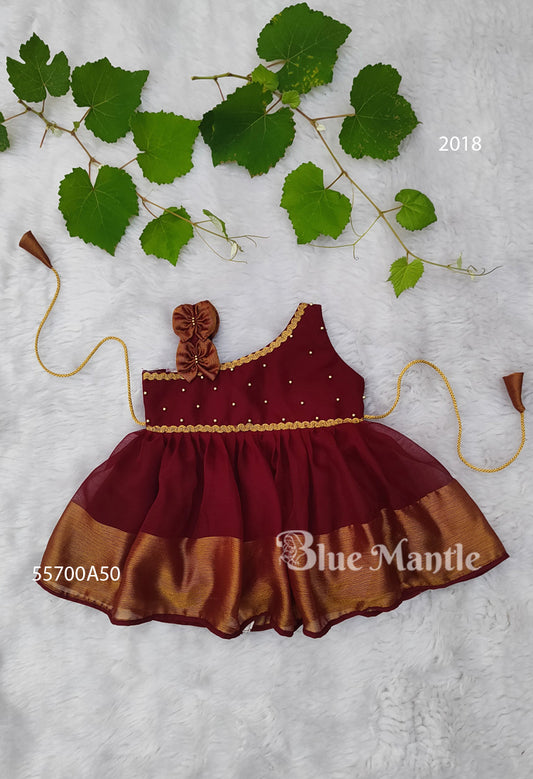 2018 Ready to dispatch : Maroon Gold Baby Frock