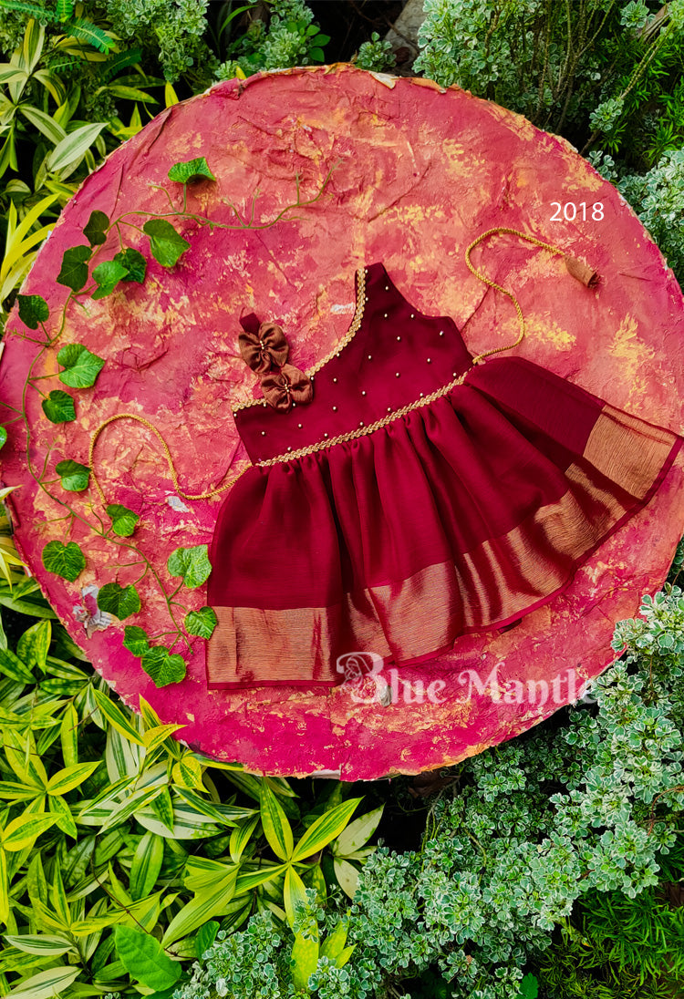 2018 Ready to dispatch : Maroon Gold Baby Frock