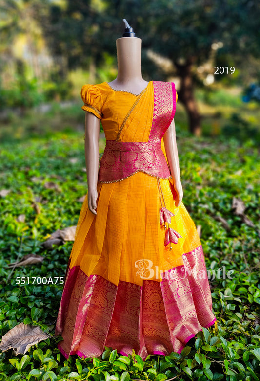2019 Ready to Dispatch: Mango Yellow & pink Skirt & Blouse with Dupatta