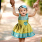 2658 Ready to Dispatch: "Olive Green & Peacock Blue Frock
