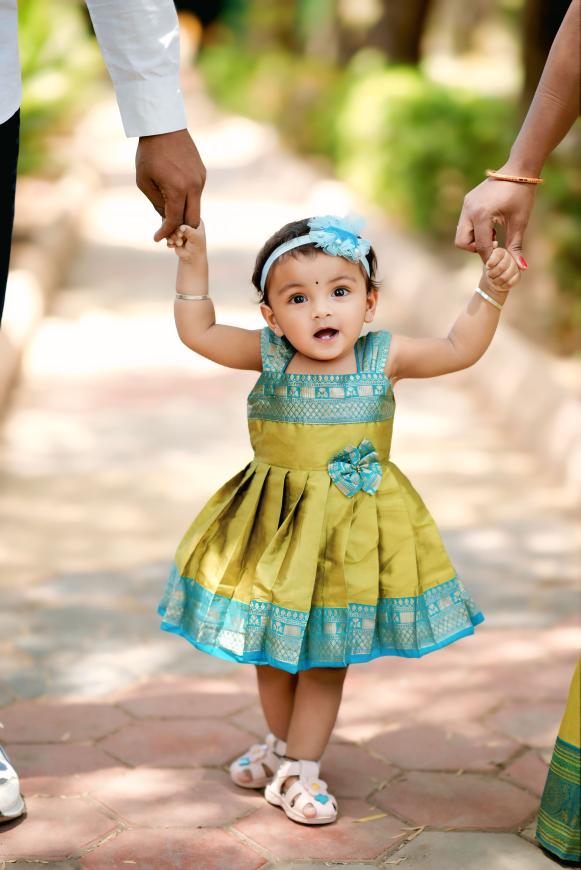 2658 Ready to Dispatch: "Olive Green & Peacock Blue Frock