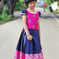 2628 Ready to Dispatch : Navy Blue With Rani Pink Full skirt and Semi Crop Blouse.
