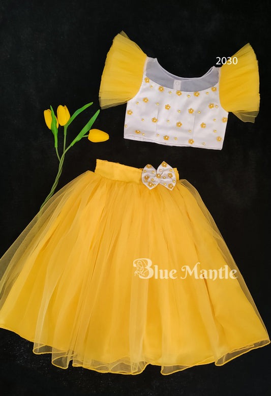 2030 Pre Order:  Yellow Skirt & Off-White full skirt Crop Top