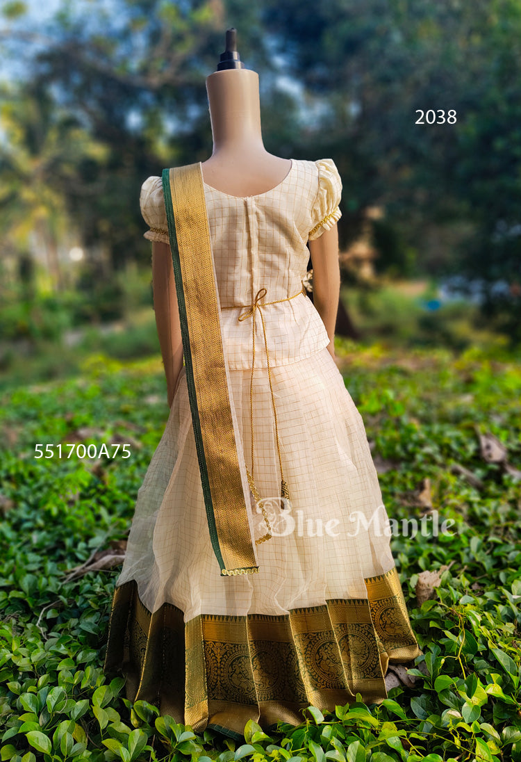 2038 Pre Orde: Off white& Green Blouse with Dupatta-Feb25
