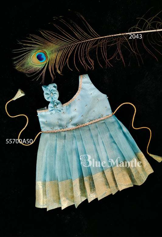 2043: Aqua Gold Baby Frock- Ready to Dispatch