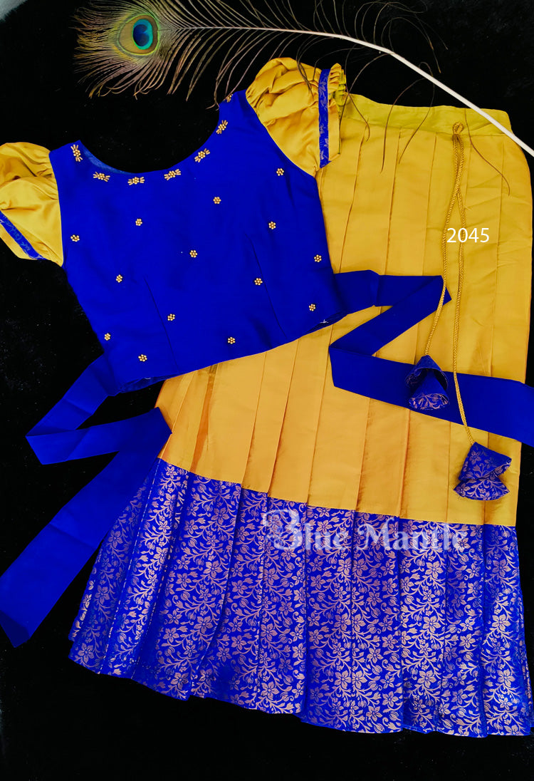 2045 Ready to Dispatch: Mustard yellow& blue skirt and top.