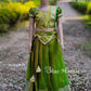 2052 "THAMARA" Pre order: Golden green Skirt & Blouse with Dupatta