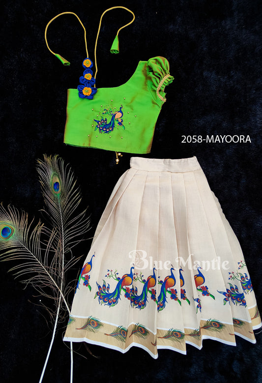 2058-MAYOORA Pre Order:  Full Skirt and Crop Blouse - Mar 12
