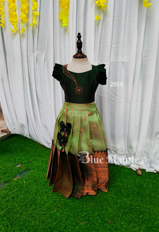 2059 Ready to Dispatch: GreenBronze Full Skirt & Crop Blouse