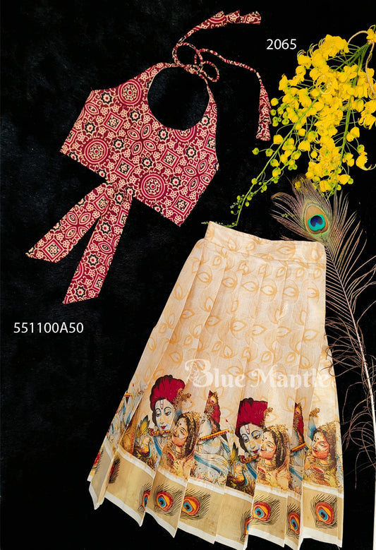 2065 Pre Order: Kalamkari crop top & Mural printed Full skirt