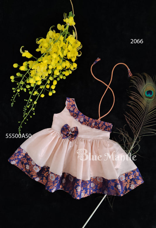 2066 Ready to Dispatch: Navy Blue and Bronze Baby Frock