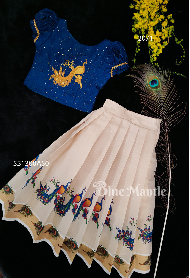 2071 Ready to Dispatch:  Blue Mural Full Skirt and Blouse