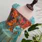 2072Ready to Dispatch: Mural and aqua gold full skirt& crop top.