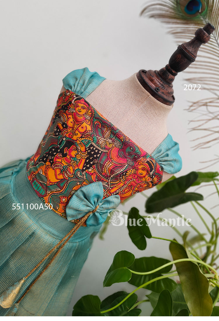 2072Ready to Dispatch: Mural and aqua gold full skirt& crop top.