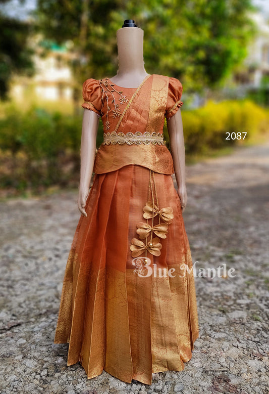 2087 Ready to Dispatch: Orange gold Skirt & Blouse with Dupatta