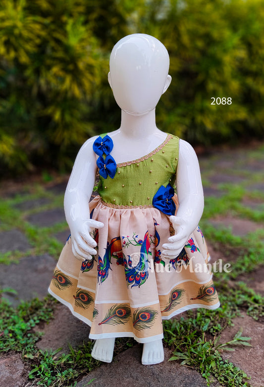 2088 Ready to dispatch: Green mural Baby Frock