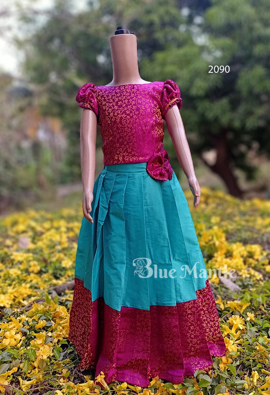 2090 Ready to Dispatch: Sky blue& VadarMally Brocade full Skirt & Crop Top