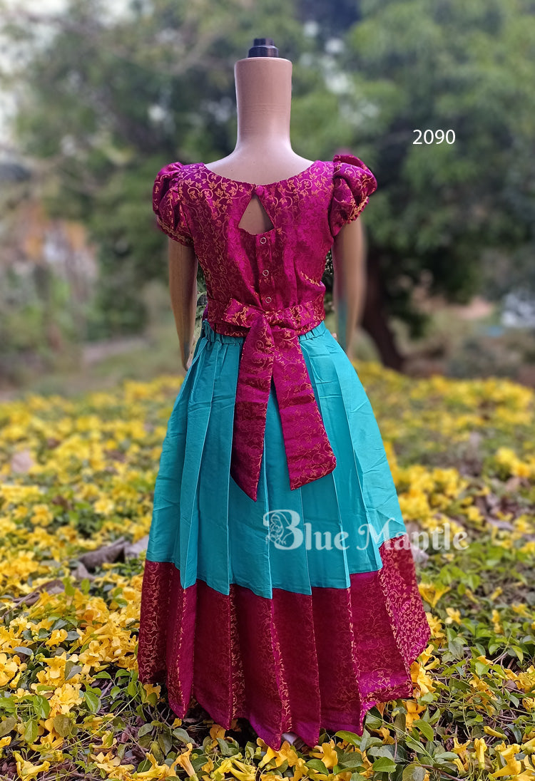 2090 Ready to Dispatch: Sky blue& VadarMally Brocade full Skirt & Crop Top