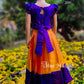 2091 Ready to Dispatch: Mango Yellow &Royal Blue Brocade Full Skirt & Crop Top