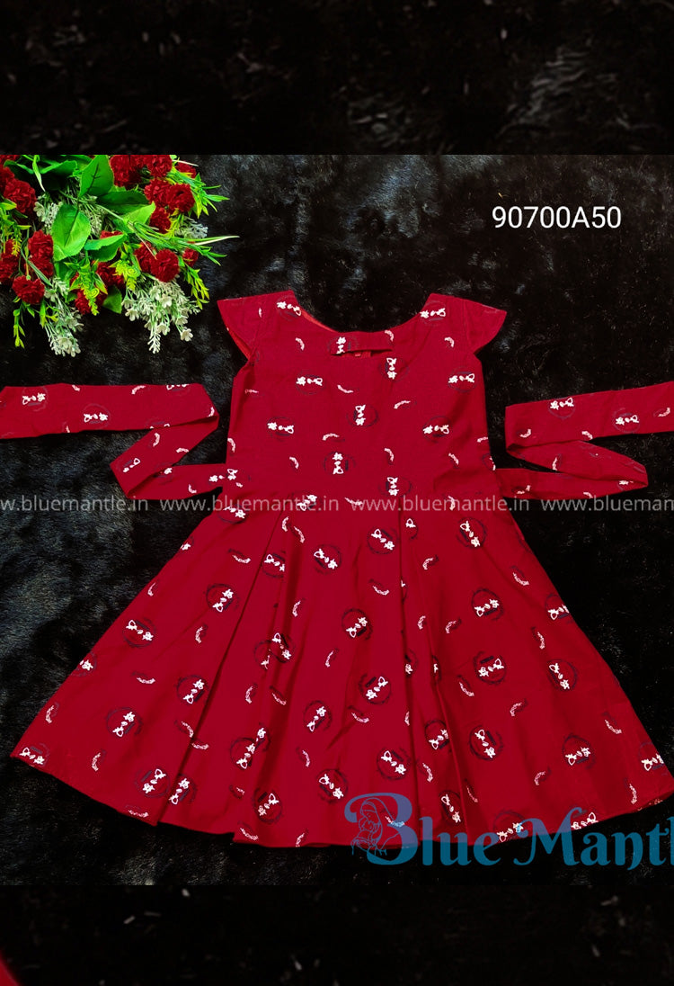 SDBM118 Ready to Dispatch: Red Printed Cotton Frock