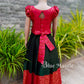 2102 Ready to Dispatch: Peach &Bottle green Brocade Full Skirt & Crop Top