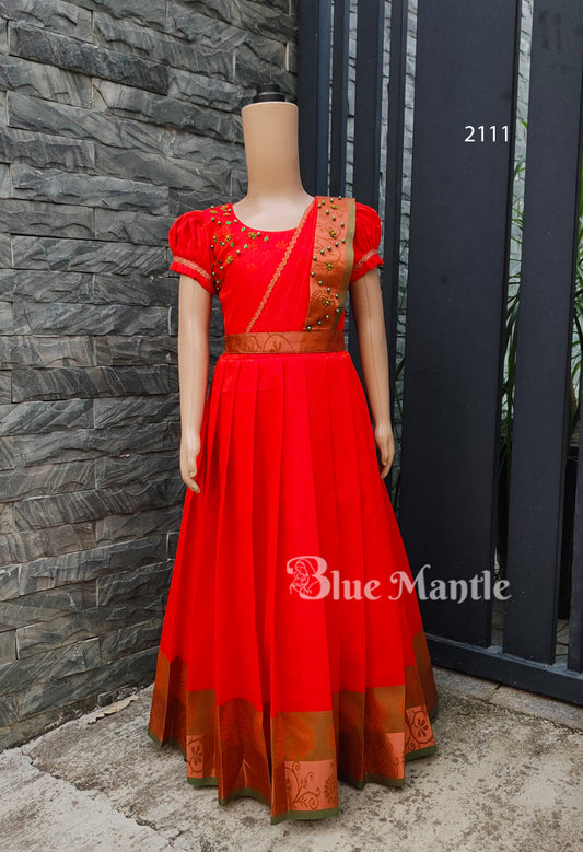 2111 Ready to Dispatch: Redish Orange Gown with Dupatta